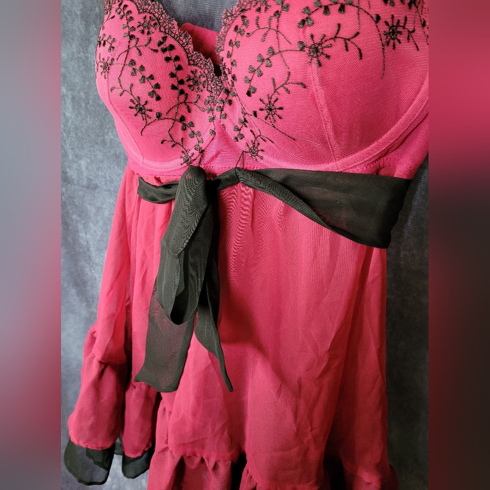La Vie En Rose Pink And Black Sheer Teddy - Picture 2 of 7